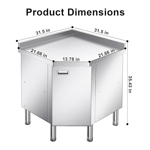 ZZV Corner Stainless Steel Table with Cabinet for Prep & Work Heavy Duty Work Table Commercial Stainless Steel Kitchen Cabinet for Restaurant Hotel Cafe Workshop Garage