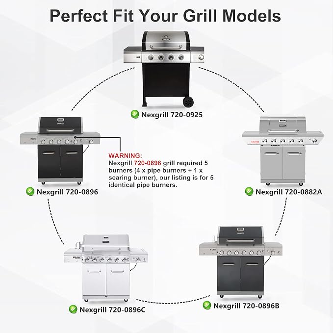 Grill Replacement Parts for Nexgrill 720-0896B 720-0896C 720-0882A 720-0896 720-0925 720-0896E, Burner Tubes, Heat Plate Shields, Carryover Tubes, Ignitors for Nexgrill 720-0925P Replacement Parts.