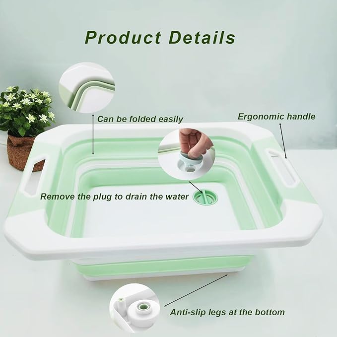 Camping Collapsible Cutting Board Dish Basin BBQ Prep Tub Camp Sink Dish Washing Station Multifunctional Storage Basket(Pink white)