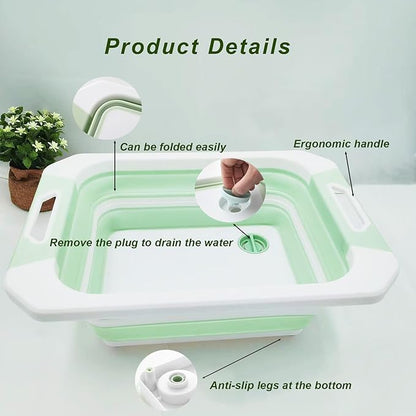 Camping Collapsible Cutting Board Dish Basin BBQ Prep Tub Camp Sink Dish Washing Station Multifunctional Storage Basket(Pink white)