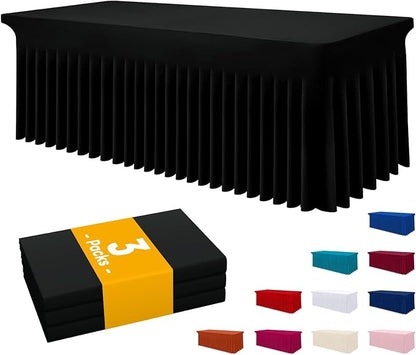 Smiry 3 Pack Spandex Elastic Fitted Table Cloth Skirt for 6FT Table | Stretch Washable Table Cloth, Banquet Table Cover for Wedding, Party, Indoor & Trade Shows, (Black, 72Lx30Wx30H)