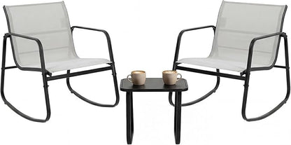 DUMOS 3 Piece Patio Rocking Furniture Set，Outdoor Patio Furniture Conversation Set with Table, Patio Sectional Bistro Sets for Lawn, Garden, Balcony, Poolside (Gray)