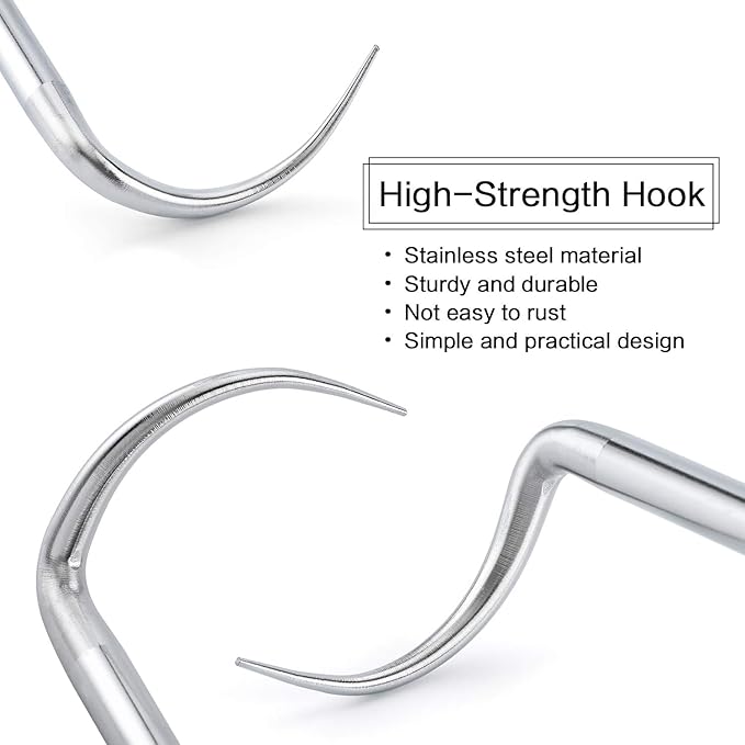 MSY BIGSUNNY Heavy Duty Food Flipper with Sharp Tail Tip, Stainless Steel Grilling Meat Hook, Set of 2 (16“&12”)