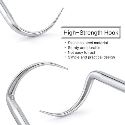 MSY BIGSUNNY Heavy Duty Food Flipper with Sharp Tail Tip, Stainless Steel Grilling Meat Hook, Set of 2 (16“&12”)