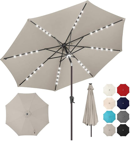 Solar Patio Umbrella with Centre Light, 10 ft Taupe | 40 LED Lights, UV Protection, Solar Outdoor Umbrella for Porch, Deck, Pool, Table, Garden, Provides Evening Lighting