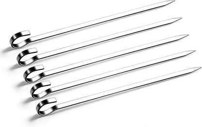 30PCS Kabob Skewers Flat Metal BBQ Barbecue Skewer 7" short Stainless Steel Shish Kebob Sticks Wide Reusable Grilling Skewers Set for Meat Shrimp Vegetable, Set of 30 with box (8inch 30PCS)