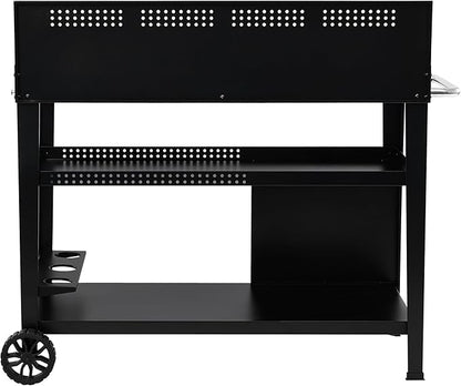 Royal Gourmet PC4401B 3-Tier Dining Cart with Wind Guard, Sturdy Structure and Ample Storage Shelves, for Indoor & Outdoor use，with Bottle Opener, Hooks, Wine Rack, Multifunctional Side Handle, Black