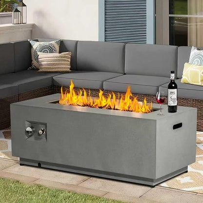 42" Propane Fire Pit Table, 2-Pieces 50,000 BTU Outdoor Gas Firepit with Wind Guard Lid, Rectangular Steel Fire Table for Patio, Backyard, Deck, All-Weather Steel Frame