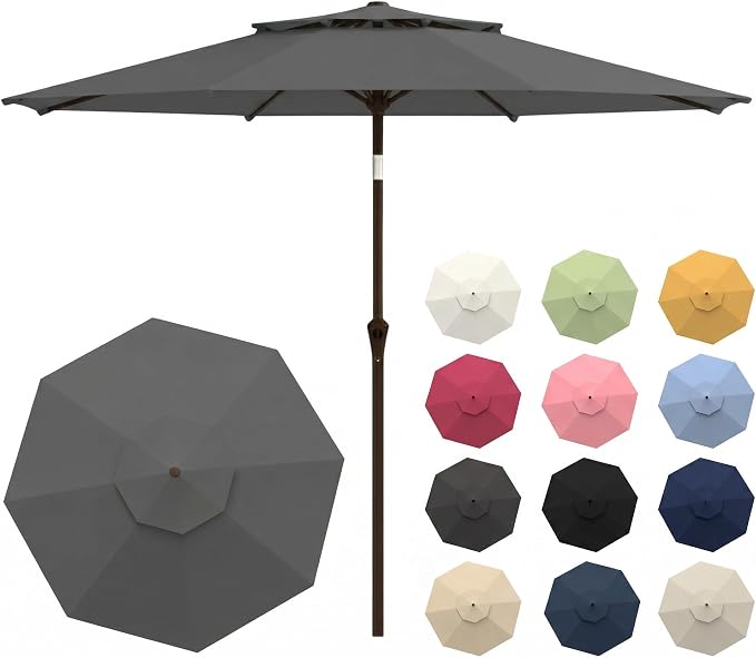 10FT Patio Umbrella, 2 Tier Outdoor Table Umbrella, Large Vented Market Umbrellas with Push Button Tilt and Crank, 8 Sturdy Ribs for Backyard, Deck, Pool, UPF50+ UV Protection
