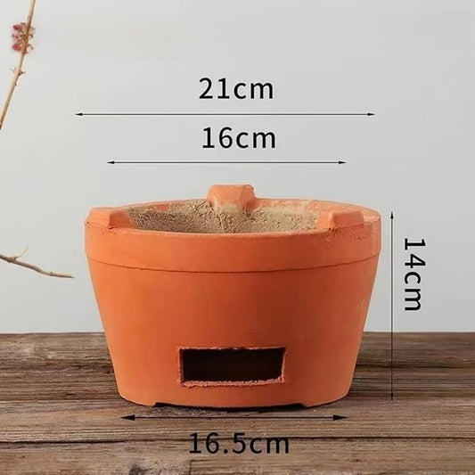 Chaozhou rare red clay charcoal stove tea set Kung fu tea stove ancient craft outdoor heating oven barbecue oven extra large pottery oven (Red clay Large 21CM)