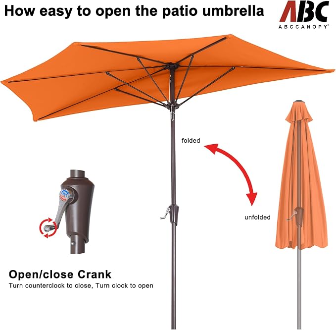 ABCCANOPY Patio Umbrella 9FT Outdoor Half Umbrella(Orange) | Fade & UV Resistant Fabric, 5 Fiberglass Ribs, Waterproof, Air Vent, Crank Operated, Great for Patio, Backyard, Garden, Deck