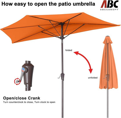 ABCCANOPY Patio Umbrella 9FT Outdoor Half Umbrella(Orange) | Fade & UV Resistant Fabric, 5 Fiberglass Ribs, Waterproof, Air Vent, Crank Operated, Great for Patio, Backyard, Garden, Deck