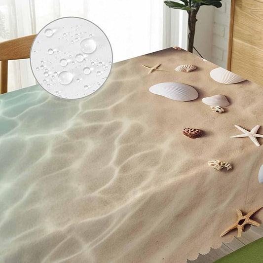 Starfish Dinner Table Cloths Tropical Ocean Beach Starfish Seashell Decorative Tablecloth for Rectangle Tables 52"X70", Heavy Duty Table Covers for Kitchen Patio Banquet Blue