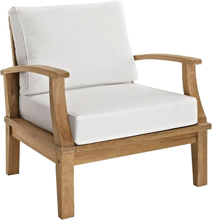 Modway EEI-1143-NAT-WHI-SET Marina Premium Grade A Teak Wood Outdoor Patio Armchair, Natural White