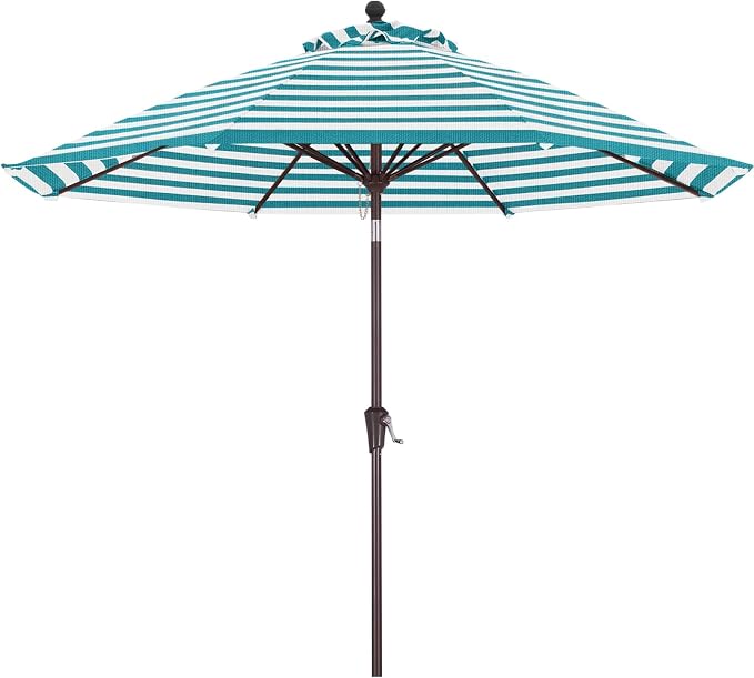 ABCCANOPY OLEFIN® 5-Year No Fading 9FT Patio Umbrella(Turquoise Stripe) | Fade & UV Resistant Fabric,8 Fiberglass Ribs，Wind Vent，Crank Lift & Tilt,Outdoor Table Umbrella for Deck,Backyard,Yard