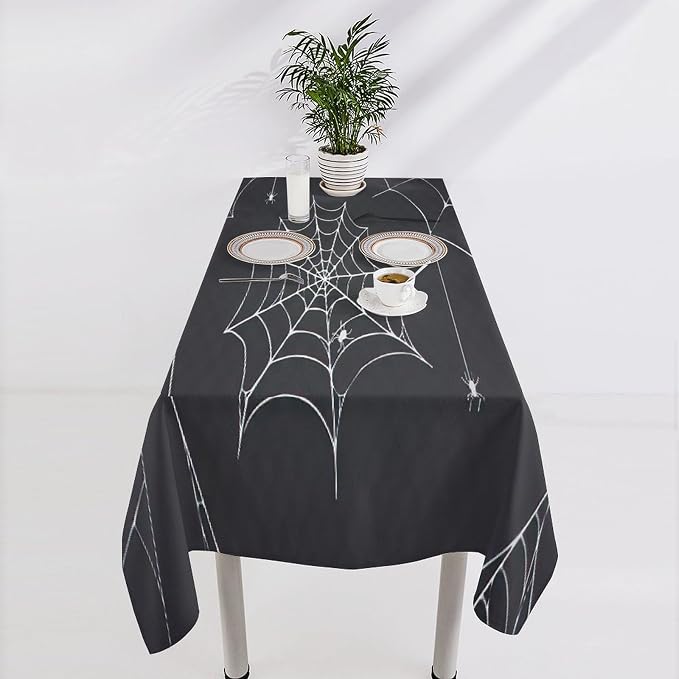 Spider Web Tablecloth, Scary Horror Spider Gothic Ghosts Black Water Resistant Wipeable Table Cover for Picnic Party Holiday Kitchen Dinner Table 60"x120"