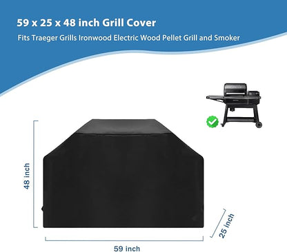 Grill Cover for Traeger New Ironwood Pellet Grill TFB61RLG, Outdoor Fade Resistant Cover for Traeger Ironwood Electric Wood Pellet Grill, Heavy Duty Waterproof
