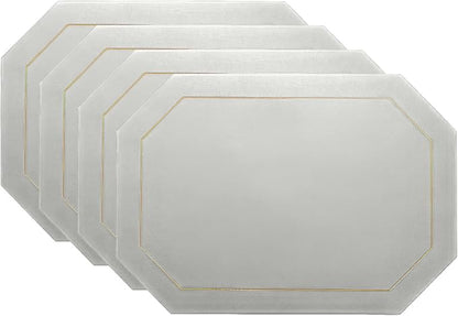 Wipeable Faux Leather Dual Sided Placemats Set of 4,Oil-Proof Table Protective Mats,Heat-Resistant Dining for Kitchen, Indoor Outdoor Use,Grey