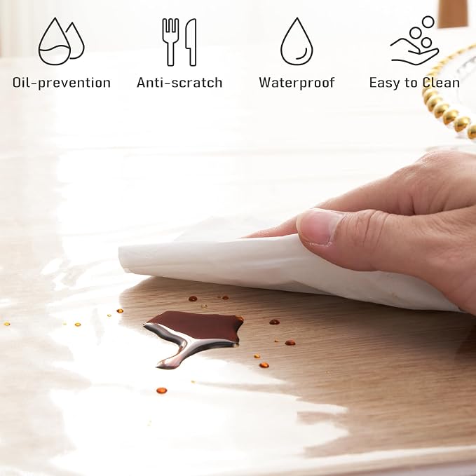 Clear Plastic Tablecloth Protector 70x108 inch Waterproof Oilproof Stain Resistant Wipeable Table Cover for Dining Tables