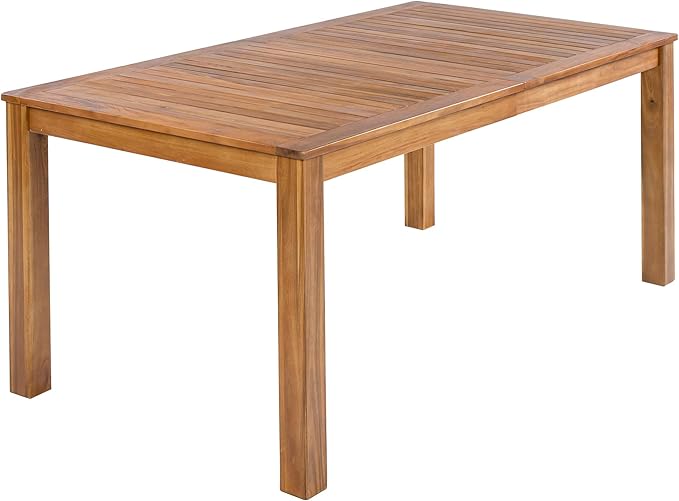 Merax 7 Piece Patio Dining Set, Outdoor Acacia Wood Rectangular Dinning Table with Sturdy Legs and 6 Rattan Arm Chairs w/Cousions & Pillows for Backyard,Balcony, Garden, Poolside, Natural