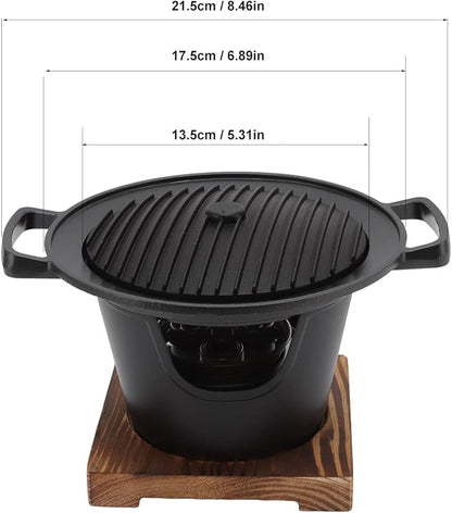 Charcoal Grill, Portable Charcoal Grill Japanese Hibachi Grill with Wooden Base, 8.46 X 6.89 X 5.31in Portable Grill Smokeless Cast Iron Hibachi Grill Grill for BBQ