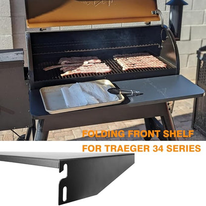 Folding Front Shelf for Traeger Pro 34 Century 885 Texas Elite 34 – BAC363 Grill Accessory 37"x12" Heavy Duty Steel Foldable Table Supports 60 lbs, BBQ Prep & Storage Station.