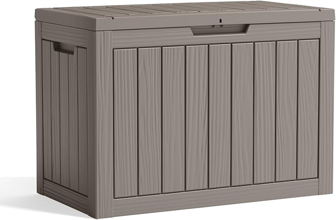 55-Gallon Outdoor Storage Box, Waterproof Deck Box for Patio Cushions, Garden Tools, Pool Accessories, Lockable Outside Storage Bin for Backyard & Deck (Grey)
