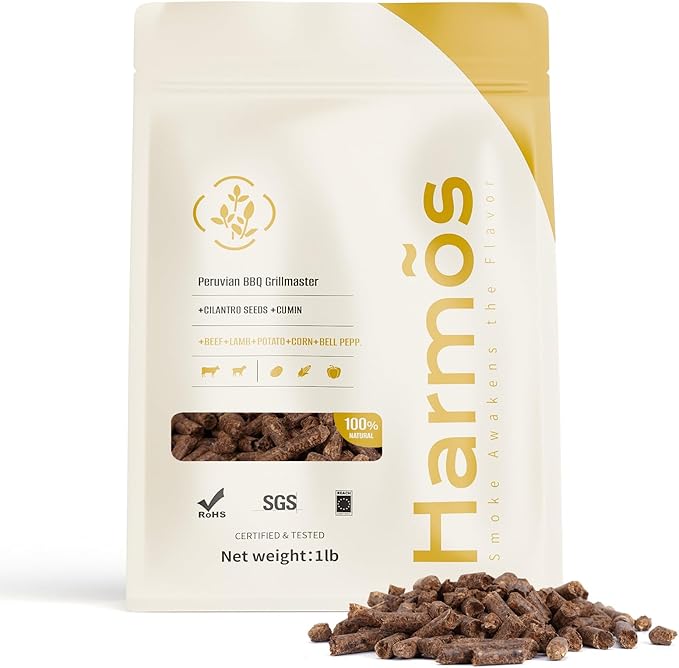 Harmos 4-Wood Pellets: Peruvian BBQ, Premium Hardwood Pellets for Smokers, 2 Sealed Packs