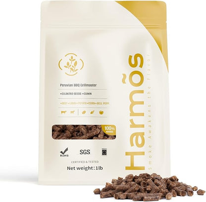Harmos 4-Wood Pellets: Peruvian BBQ, Premium Hardwood Pellets for Smokers, 2 Sealed Packs