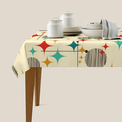Mid Century Modern Atomic Retro Tablecloth Rectangle 54"x72" Yellow | Waterproof Table Cloth For Kitchen Dining Party Patio Picnic Wedding Outdoor Indoor Home Decor