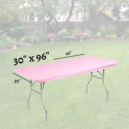 10 Pack of Rectangular Plastic Table Covers - 6' Foot or 8' Foot Options - Indoor or Outdoor Fitted Table Covers (Table NOT Included) (Pink, 30" x 96" (8' ft))