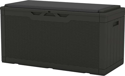 Patiowell 100 Gallon Resin Deck Box with cushion, Waterproof Large Outdoor Storage Box for Patio Furniture and Garden Tools, Black