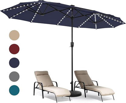 HERA'S PALACE 13 ft Patio Umbrella with 120 LED Solar Lights Double Sided Outdoor Umbrella for Patio 8 Colors Changing Table Umbrella for Garden Pool, Navy Blue