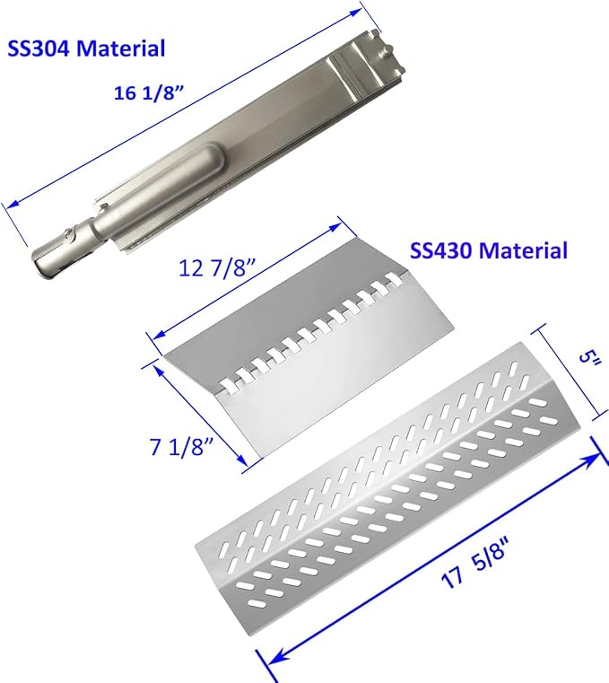 4pcs 16516 Stainless Steel Burners for Bull Grill Replacement Parts + 4pcs 16631 Flame Tamer Flavor Bar + 3pcs 16520 Heat Plate Shield Set,Fits for Bull, Lion, Cal Flame 4 Burner Gas Grills