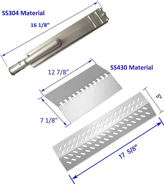 5pcs 16516 Stainless Steel Burners for Bull Grill Replacement Parts + 5pcs 16631 Flame Tamer Flavor Bar + 4pcs 16520 Heat Plate Shield Set,Fits for Bull, Lion, Cal Flame 5 Burner Gas Grills