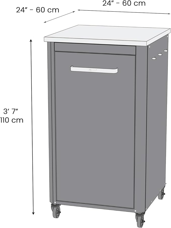 Cozze Outdoor Kitchen Table | 110 cm Tall | Stainless Steel Worktop | 4 Wheels with Brakes | Modular Design | Storage Space & Hooks | Weatherproof Cabinet Cart