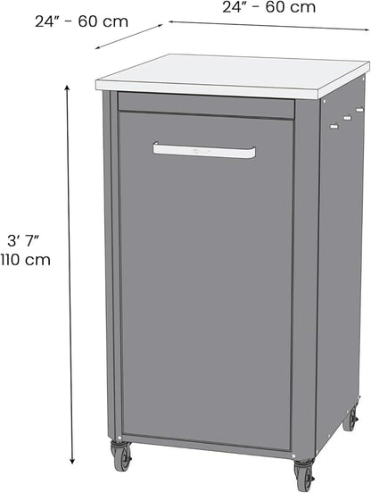 Cozze Outdoor Kitchen Table | 110 cm Tall | Stainless Steel Worktop | 4 Wheels with Brakes | Modular Design | Storage Space & Hooks | Weatherproof Cabinet Cart