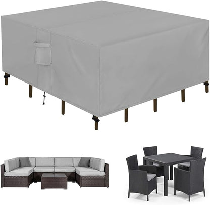 Easy-Going Square Patio Furniture Cover Waterproof Outdoor Dining Table and Chair Cover Anti-UV Outside Sectional Sofa Set Covers (84"L x 84"W x 28"H, Grey)
