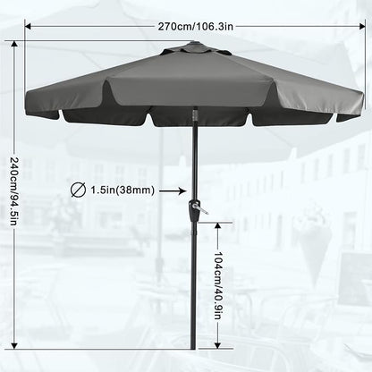 MASTERCANOPY 9ft Patio Umbrella with Valance, Crank & Tilt, Dark Gray | 8 ribs, UV/fade-resist, waterproof, vent, for garden/deck/yard/pool