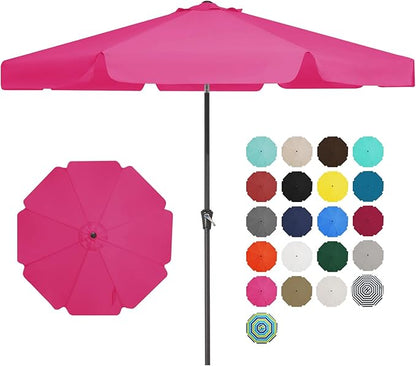 JEAREY 9 FT Patio Umbrella Outdoor, Table Umbrellas Market Umbrella w/Push Button Tilt/Crank, 8 Sturdy Ribs(Rose Pink)