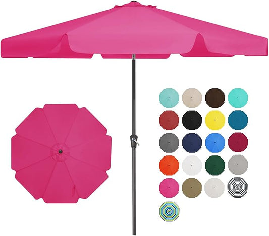 JEAREY 9 FT Patio Umbrella Outdoor, Table Umbrellas Market Umbrella w/Push Button Tilt/Crank, 8 Sturdy Ribs(Rose Pink)