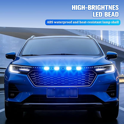HZEL 4PCS Car Grille Lights, Bright Vehicle Front Grill Trim DRL Lamp with Wiring Harness, Waterproof Auto Exterior Grille Bumper LED Running Light, Compatible with F150 F250 F350 (Blue)