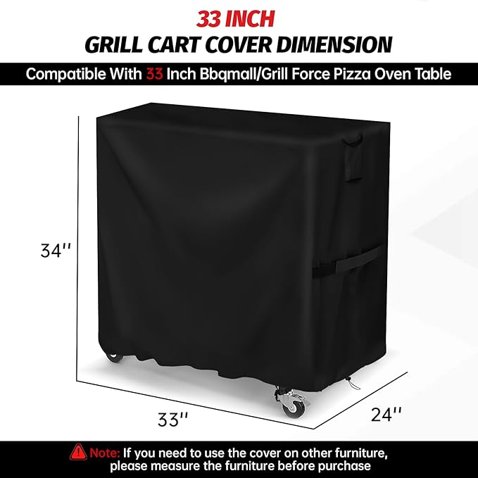 Grill Table Cover for BBQMall Pizza Oven Cart Table,Waterproof Outdoor Pizza Oven Cart Cover,Patio BBQ Grill Stand Cover - 33 x 24 x 34 Inch