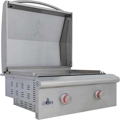 Blaze LTE+ 30-Inch Built-in Natural Gas Griddle – 304 Stainless Steel Outdoor Kitchen Flat Top, 2-Burner 30,000 BTU (15k per burner) with Lift-Assist Hood, LED Control Knobs & Front Grease Tray
