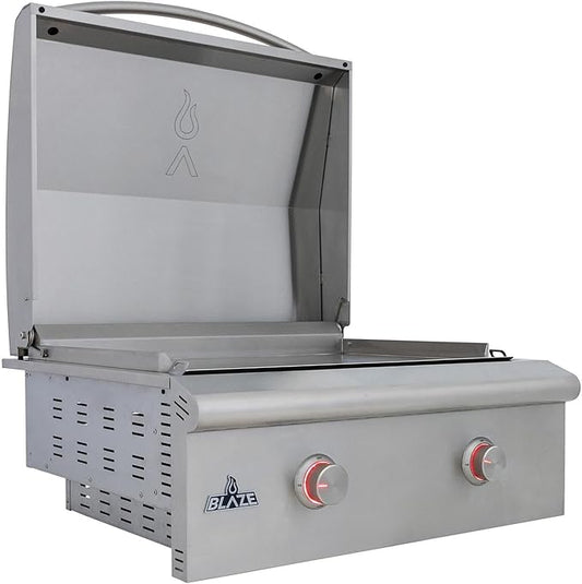 Blaze LTE+ 30-Inch Built-in Natural Gas Griddle – 304 Stainless Steel Outdoor Kitchen Flat Top, 2-Burner 30,000 BTU (15k per burner) with Lift-Assist Hood, LED Control Knobs & Front Grease Tray