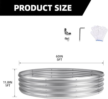 60 Inch Fire Pit Ring for Outside, 5FT Diameter Wood Burning Fire Ring, Large Round Galvanized Steel Fire Pit, Metal Outdoor Fireplace for Backyard, Patio, Camping, Bonfire (Silver)