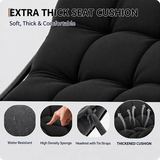 Garvee Papasan Rocking Chair, Thick Cushion, 450 lb Frame, Dark Gray | Gentle rocking motion and a roomy curved seat create a calm reading retreat for patios, balconies, bedrooms or living rooms.