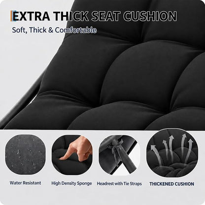 Garvee Papasan Rocking Chair, Thick Cushion, 450 lb Frame, Dark Gray | Gentle rocking motion and a roomy curved seat create a calm reading retreat for patios, balconies, bedrooms or living rooms.
