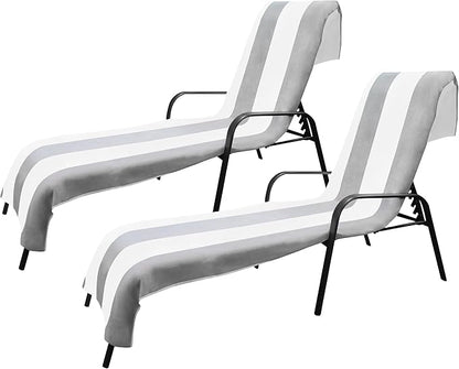 Superior Cabana Cotton Lounge Chair Cover, Outdoor Towel, Terry Cloth, Beach, Spa, Swim Accessories, Pool Chair Cover, Soft, Quick Drying, 32" x 102", Set of 2, Light Grey