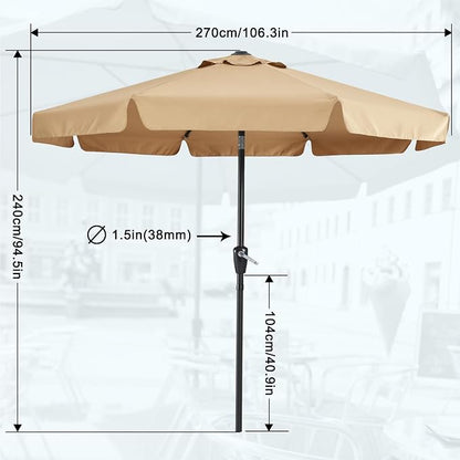 MASTERCANOPY 9ft Patio Umbrella with Valance, Crank & Tilt, Khaki | 8 ribs, UV/fade-resist, waterproof, vent, for garden/deck/yard/pool
